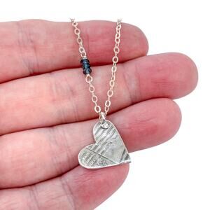 Estate Sterling Silver 925 Blue Crystal Accent Heart Charm Necklace 17.5"